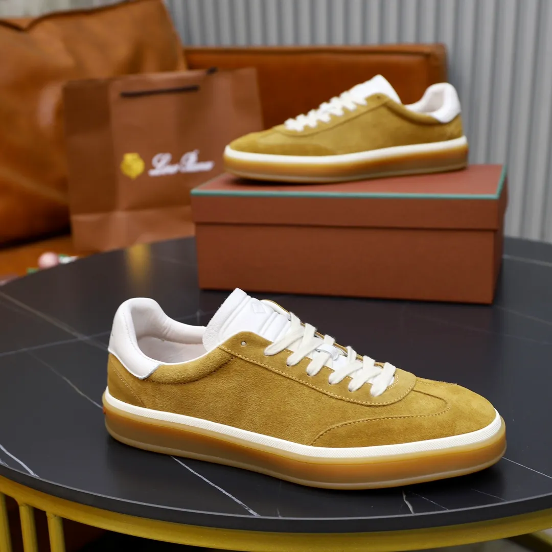 Men's Men's Shoes💰540💰••New Products•• LoroPian*_Noyo-Pianya New men's casual moral training sneakers, LP lace-up casual shoes!  Made of original imported soft cowhide and suede fabric, it highlights the sporty style. The heel is decorated with logo embossing and the original molding. The raw rubber translucent sole combined with the color welt adds a sense of modernity to the shoe. The shoe is overall refreshing and easy to match with style. It has a full cowhide lining for the feet. The original box packaging at the counter comes with wooden balls and a dust bag! Size: 38-44 (.45 customized)